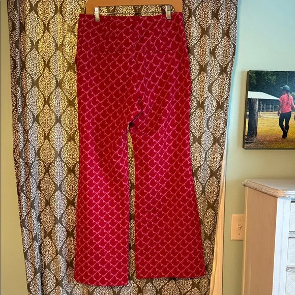 Anthropologie Maeve Naomi full length pant in red and pink bird print size 10 - Picture 4 of 4